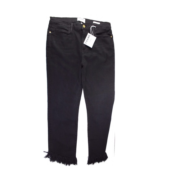 FRAME Noir Le High Fray Fringe Hem Straight Leg Jeans 26 6 - Picture 5 of 11